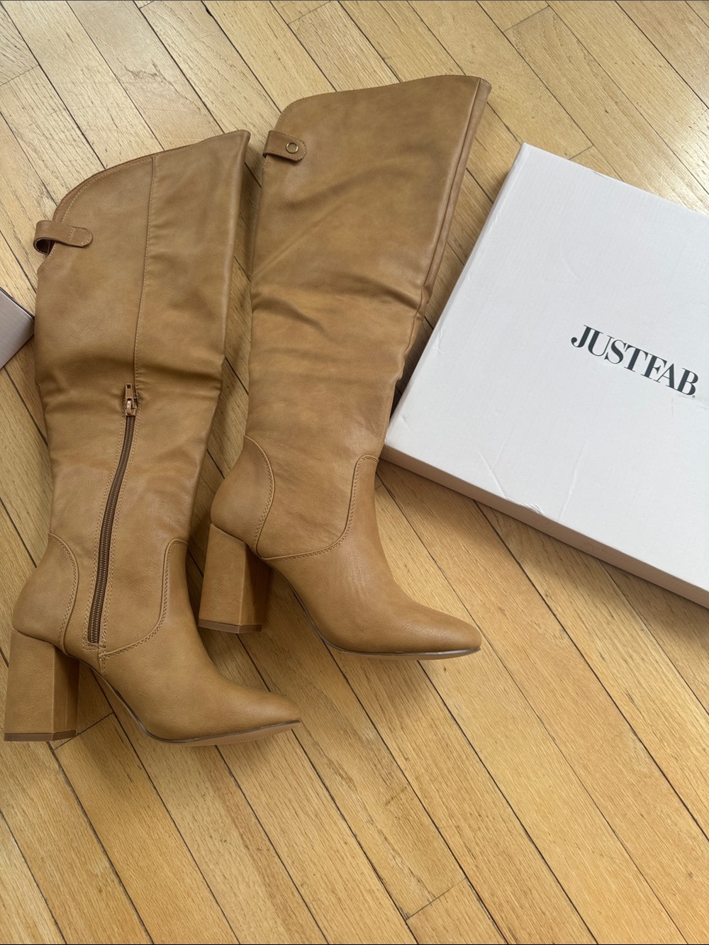 JustFab Tan Over-the-Knee Block Heel Boots